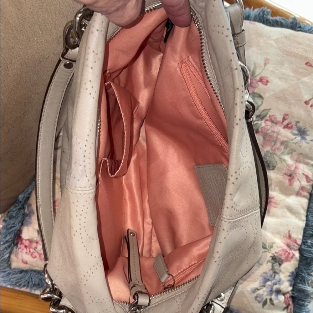Coach   Brooke perforated, monogram leather convertible satchel shoulder bag EUC